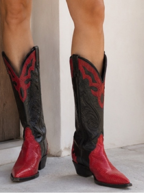 Tony Lama Shoes - Vintage Tony Lama Black & Red Teju Lizard Firewalker Western Boots, Size 7M